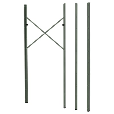 A green BROR storage kit with 3 galvanised steel posts, epoxy/polyester coating, for heavy-duty storage.