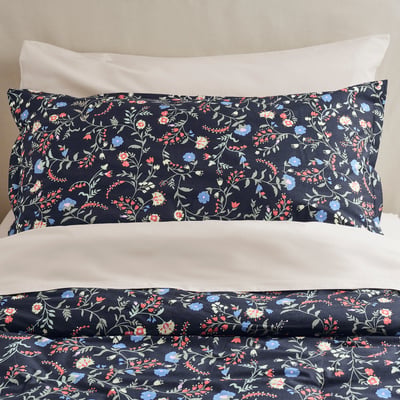 BRUDKRUSBÄR Comforter set, black/floral pattern, 150x200/50x80 cm