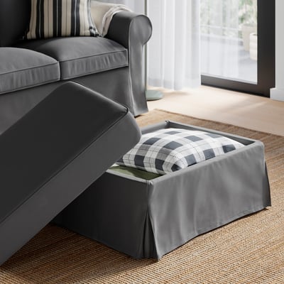 EKTORP Footstool with storage, Hakebo dark grey