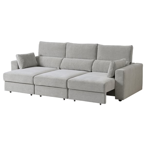 ESKILSTUNA sectional sofa: light grey, fabric, l-shape, high back, adjustable headrests.