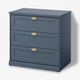 Dark blue FÅGELFJÄLLET chest with 3 drawers, brass handles. Rectangular, modern design.