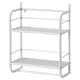 White FRÖSJÖN 3-tier metal shelf; rectangular, wall-mountable, with bottom towel rod.