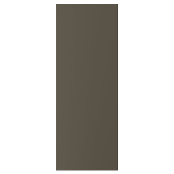 A rectangular, dark brown HAVSTORP cabinet door with a smooth acrylic paint finish and fibreboard construction.