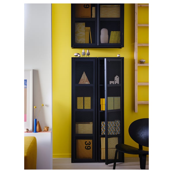 IVAR Cabinet with door, black mesh, 40x160 cm