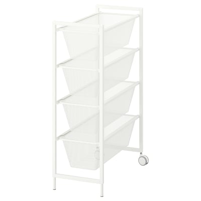 White JONAXEL storage unit with 5 mesh baskets on wheels, ideal for home and bathroom organisation.