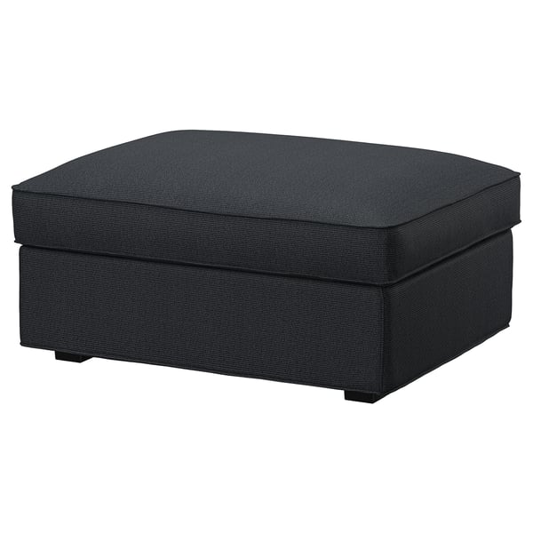 A KIVIK footstool in dark grey with a soft, textured fabric cover and square shape.