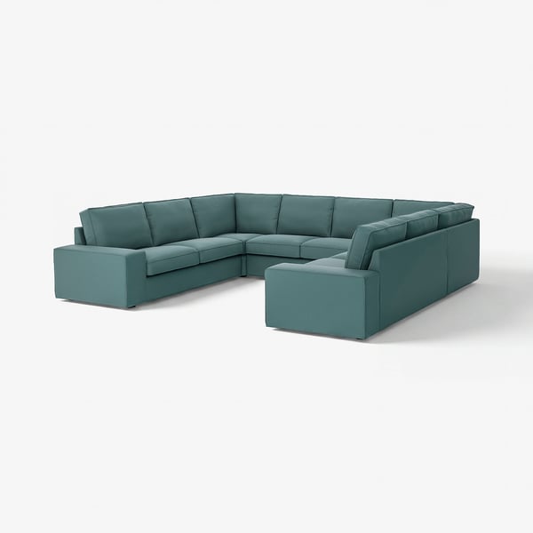 KIVIK teal sectional sofa with low armrests and deep seat cushions.