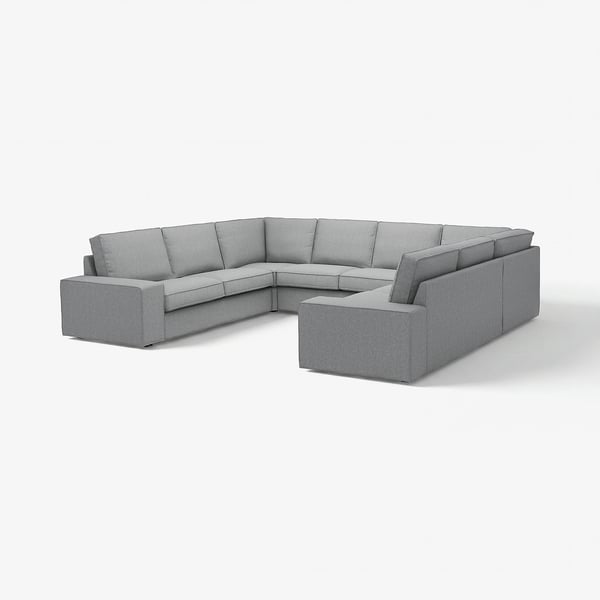 A large grey l-shaped KIVIK sectional sofa with low armrests and deep cushions for comfort.