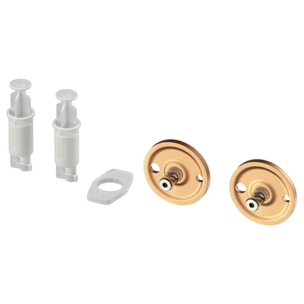 Two bronze adapters with screws and two white adhesive parts.
