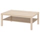 Beige ikea LACK coffee table with top and bottom shelf.