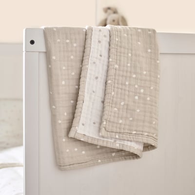 LEN Blanket, white beige/dot pattern muslin, 80x100 cm