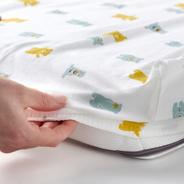LEN Fitted sheet for cot, white bear pattern, 60x120 cm