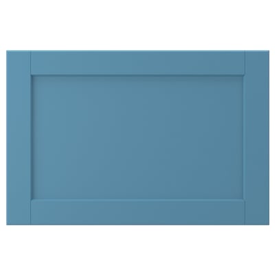 LERHYTTAN blue drawer front, wooden with bevelled edges and inset panel.