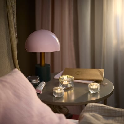 LOTSFÅGEL Scented tealight, Vanilla pale beige, 3.5 hr