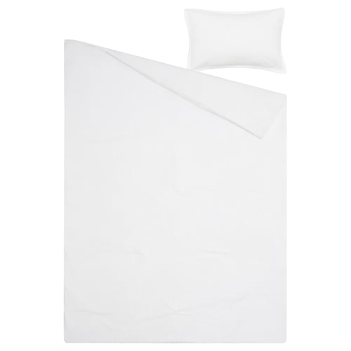 A white LUKTVICKER bedding set featuring a soft, breathable comforter with a waffle texture and matching pillow sham.