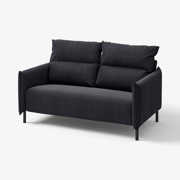Check out the MANNARP sofa: sleek black design, plush cushions for comfort, modern minimalist look.