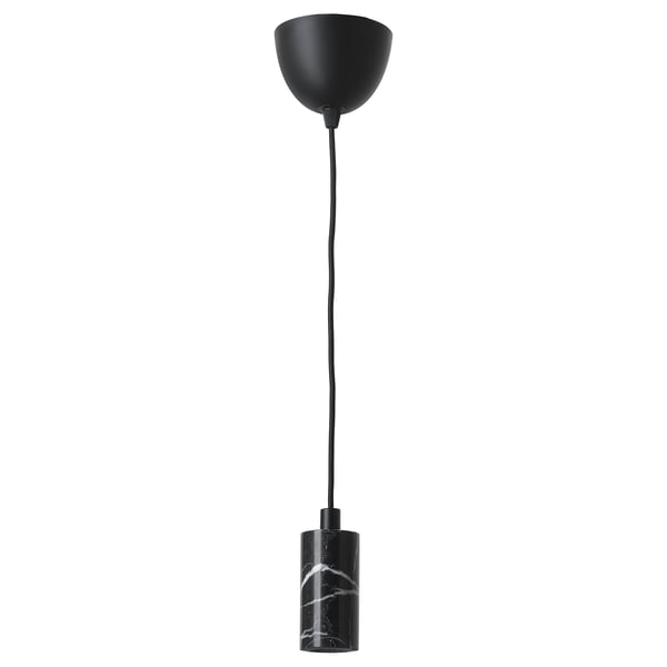Black pendant lamp with marble base, cord set, modern design.