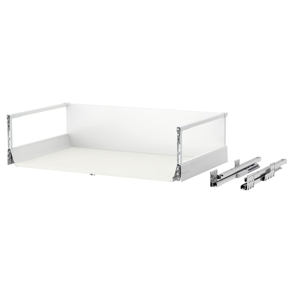 MAXIMERA white drawer unit with metal runners, featuring smooth edges and a modern design.