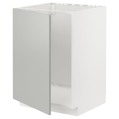 White METOD kitchen cabinet, modern clean look, light grey, rectangular shape, fiberboard and particleboard.