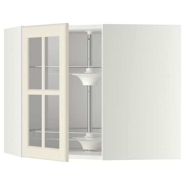 METOD off-white glass door cabinet, adjustable shelves, modern traditional design.