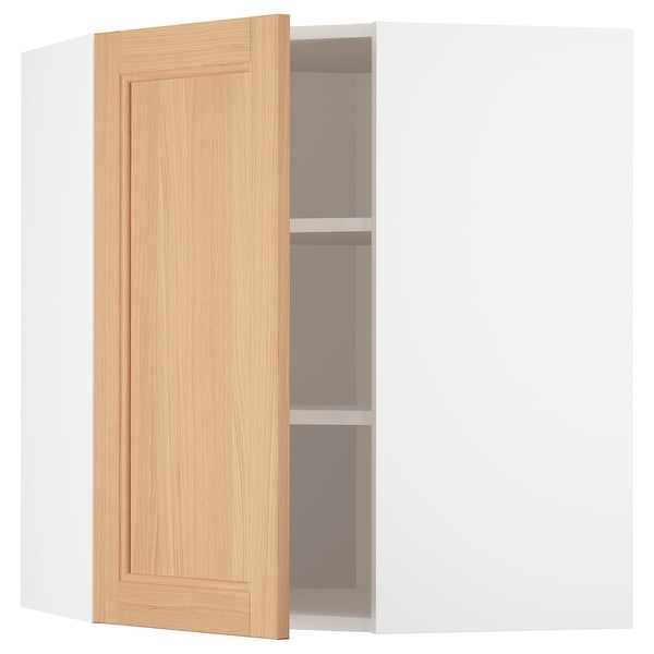 Open light wood cabinet; one shelf, adjustable.