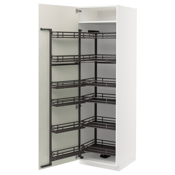 A white METOD kitchen cabinet with black pull-out shelves.