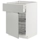 METOD white kitchen cabinet with pull-out wire baskets.