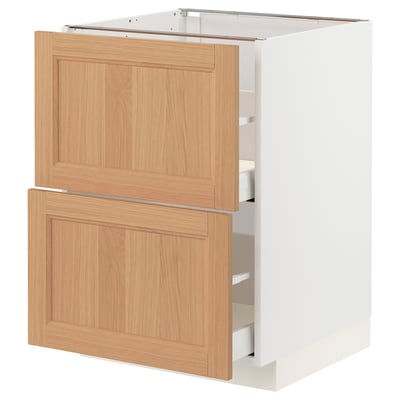 METOD kitchen unit: white & oak, 2 drawers, modern design.