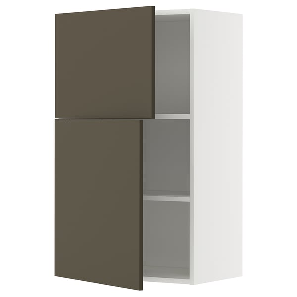 Ikea METOD: white wall cabinet with dark brown doors, square, modern.