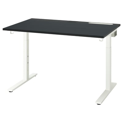 MITTZON desk: black top, white legs, adjustable height, modern design, includes cable tray.