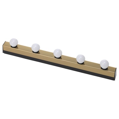 MUSIK gold wall lamp with five white circular lights, sleek, horizontal design.
