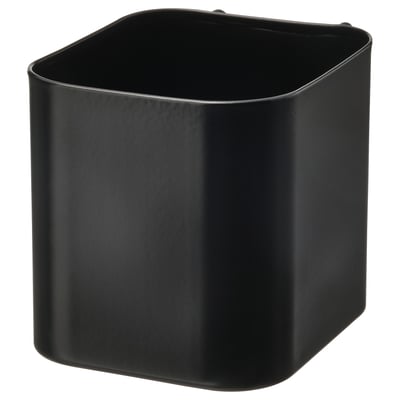 Black SKÅDIS storage container, square, minimal design, made of steel with epoxy coating, great for organising small items.