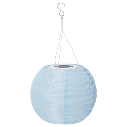 SOLVINDEN solar lantern, blue, round with solar panel at top, recycled plastic.