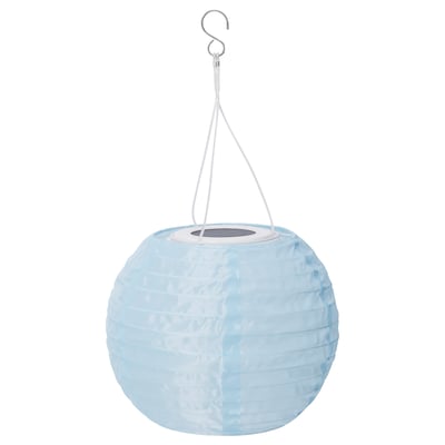 SOLVINDEN solar lantern, blue, round with solar panel at top, recycled plastic.