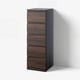 STORKLINTA tall wooden chest, dark brown, five drawers, sleek handles.