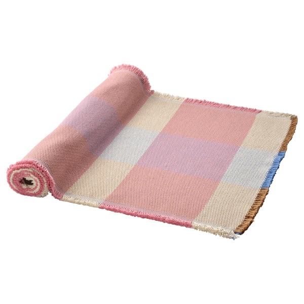 STRANDFLOKA: vibrant pink and white chequered table runner, rectangular, woven cotton.