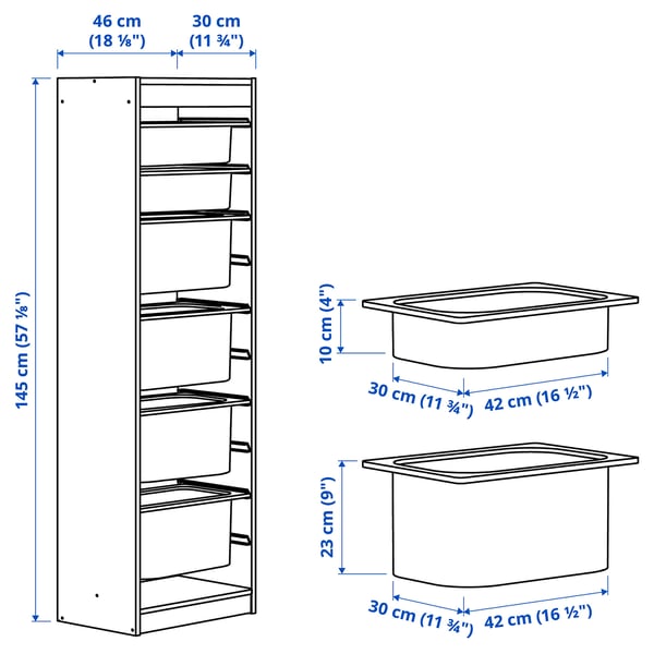 Illustration with measurements for the product: TROFAST.