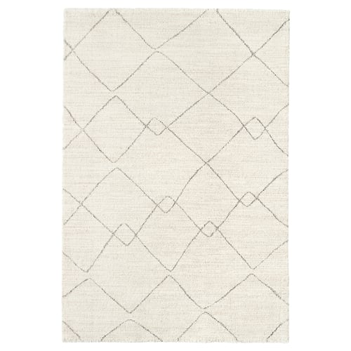 TVERSTED rug, off-white, geometric berber design, soft thick pile, polypropylene and recycled polyester blend.