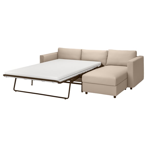 VIMLE beige convertible sofa-bed, 2-seat with chaise, soft fabric, modern design.