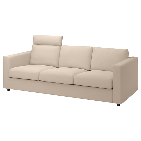 Beige VIMLE fabric sofa, modern, large cushions.