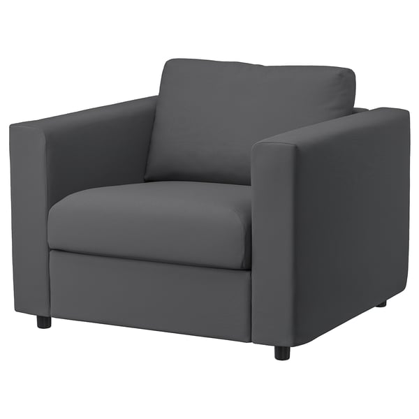 VIMLE grey sofa chair with dark legs, modern design.