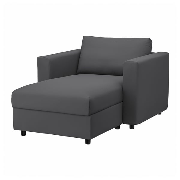 Grey VIMLE modular sofa chaise with storage, dark legs, contemporary style.