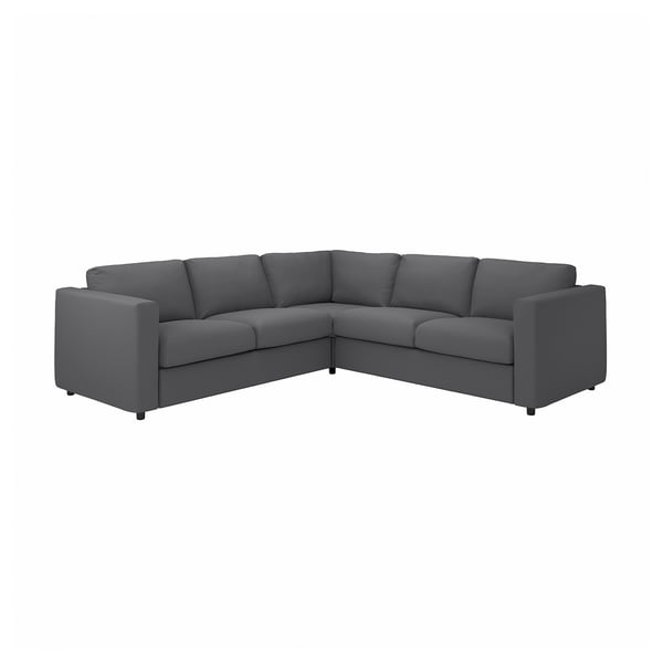 Grey l-shaped VIMLE sofa, modern design, soft fabric.