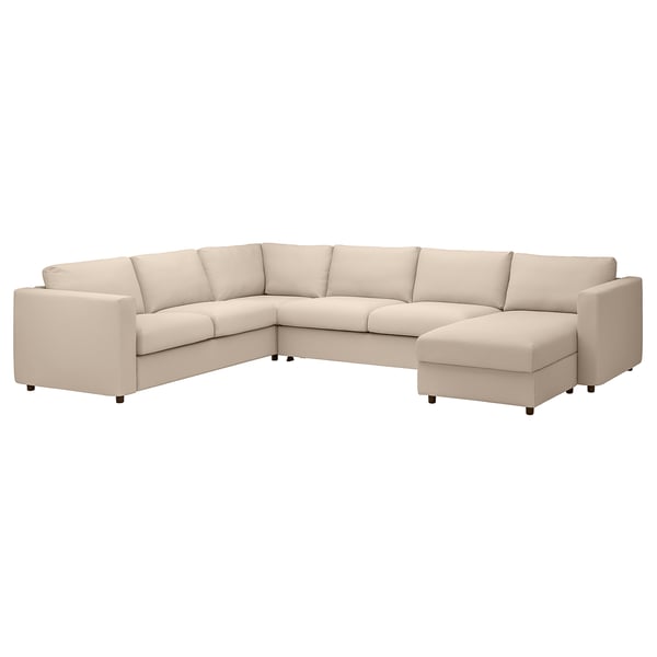 VIMLE sectional sofa, beige. L-shaped design with pull-out bed, storage, comfortable fabric upholstery.
