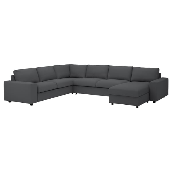 VIMLE dark grey u-shaped sectional sofa with chaise longue and storage.