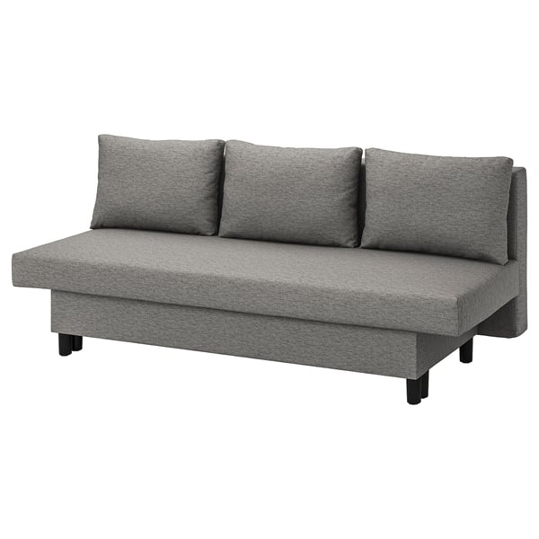 Grey ÄLVDALEN sofa-bed with firm cushions and under-seat storage, ideal for compact spaces.