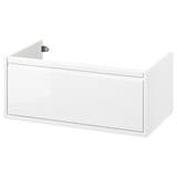 ÄNGSJÖN white bathroom cabinet with drawer, sleek minimalist design, wall-mountable, glossy finish.