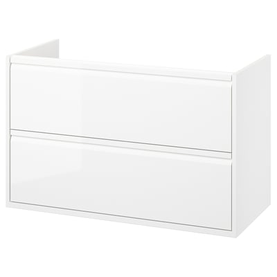 ÄNGSJÖN white bathroom cabinet, glossy finish, wall-mounted, two drawers.