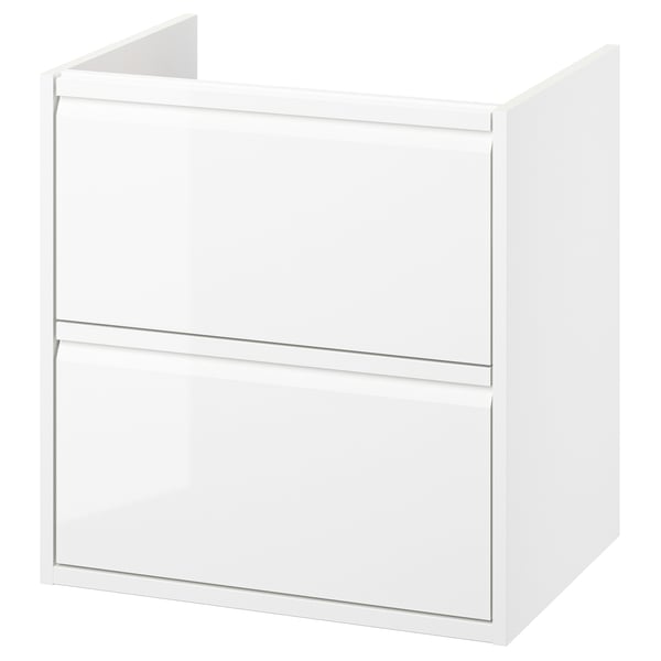 The ÄNGSJÖN white washstand sleek, minimalist design with integrated handles and two drawers for storage.