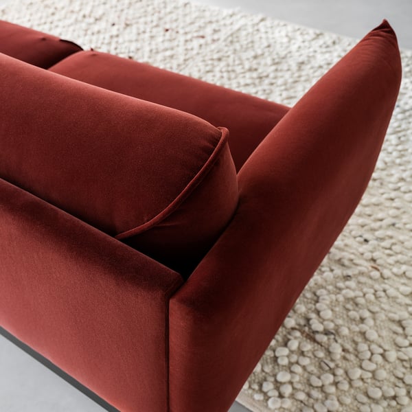 Aepplaryd red sofa, modern curve design, velvet fabric, comfortable seat.